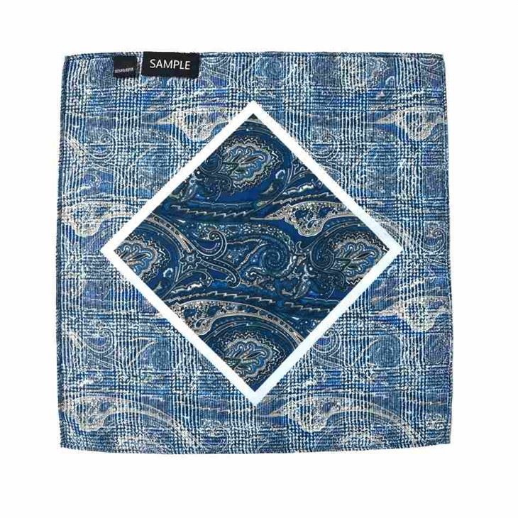Elegant Silk Jacquard Pocket Square - Navy Blue Paisley Pattern Formal Accessory