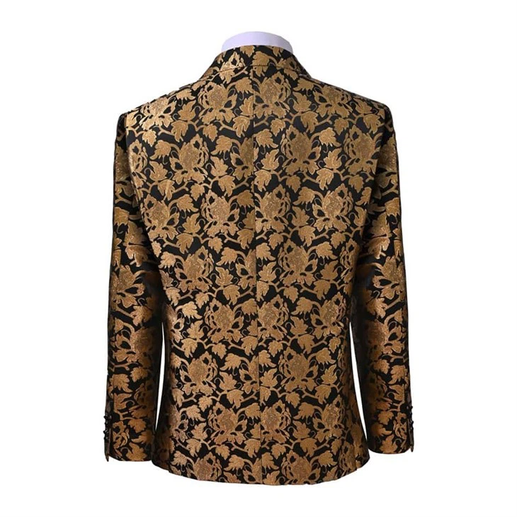 Luxury Black & Gold Embroidered Men's Blazer - Formal Wedding Tuxedo Jacket | YILI - F141-2 suppliers