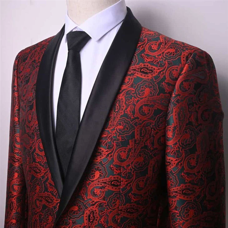 Luxury Men's Paisley Suit Jacket - Black Teal Red Patterned Blazer For Formal Occasions | YILI - F142 factory