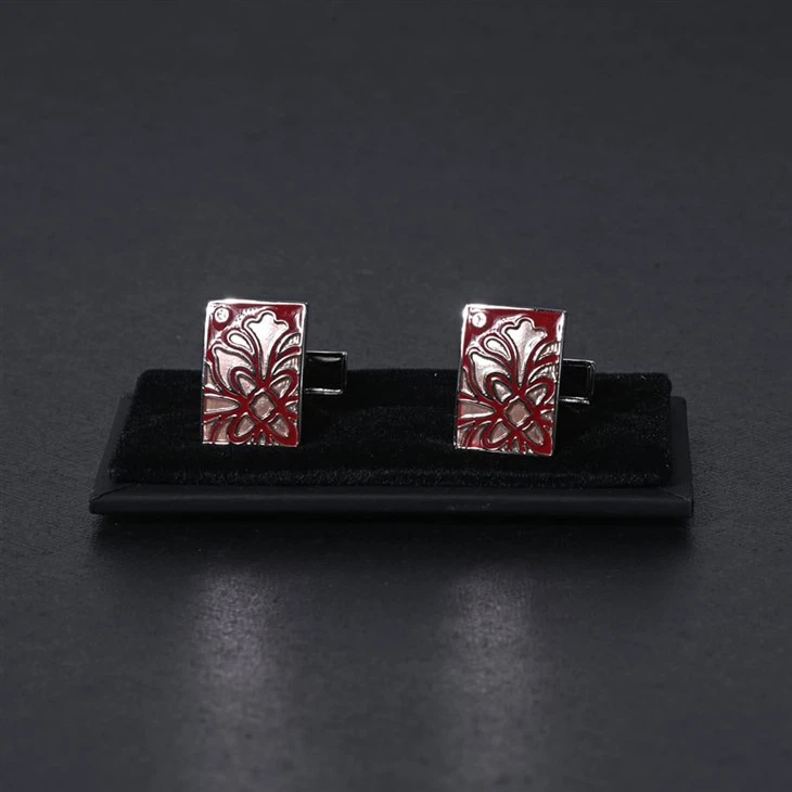 YiLi Custom Enamel Cufflinks - Red & Blue Floral For Business & Weddings