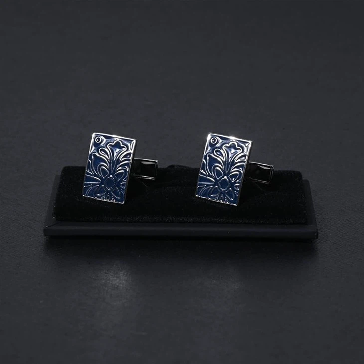 YiLi Custom Enamel Cufflinks - Red & Blue Floral For Business & Weddings