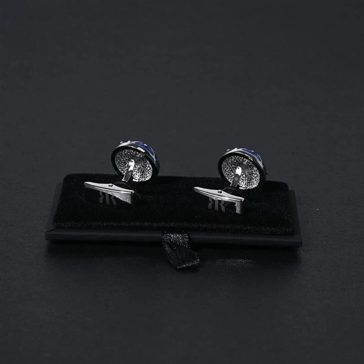 YiLi Silver Blue Planet Cufflinks For Business And Weddings