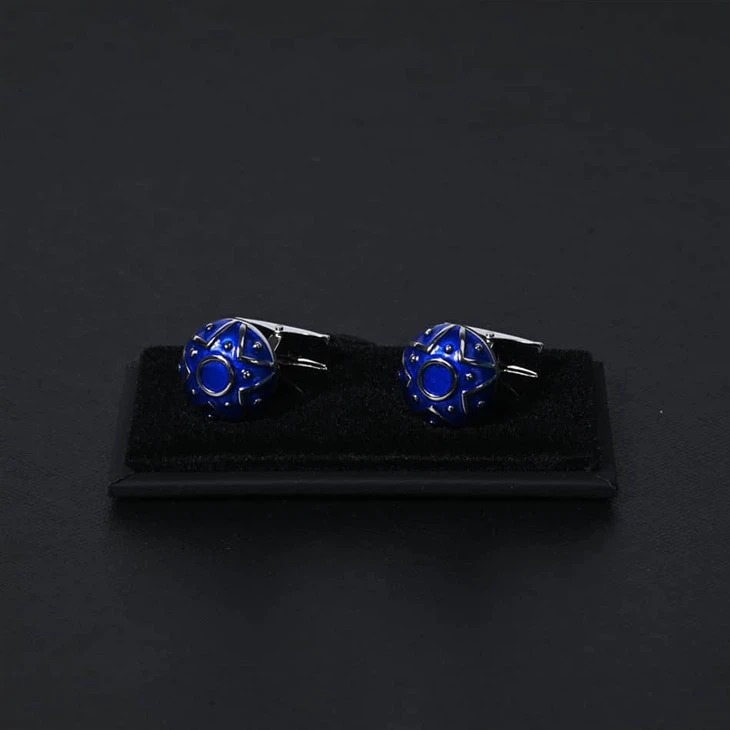 YiLi Silver Blue Planet Cufflinks For Business And Weddings