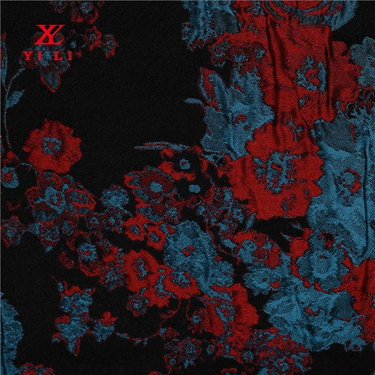 Design With Red Flower Woven Jacquard