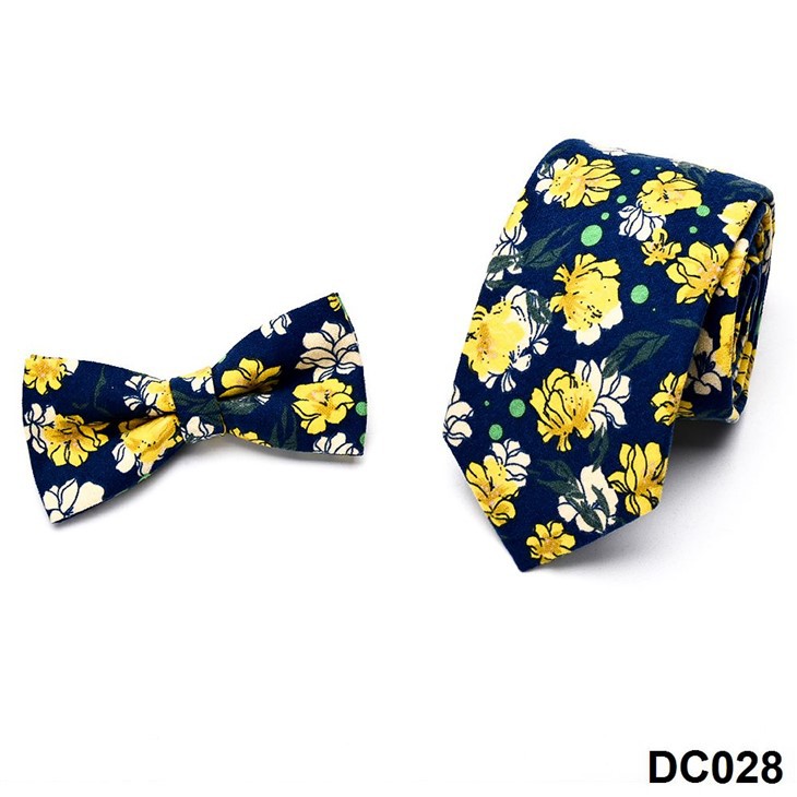 Men's Printed Tie And Bowtie Set Elegant Brushed Cotton Classic Patterns